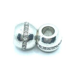 Brighton Glimmer Row of Crystals Hammered Silver Spacer Bead-Lot of 2